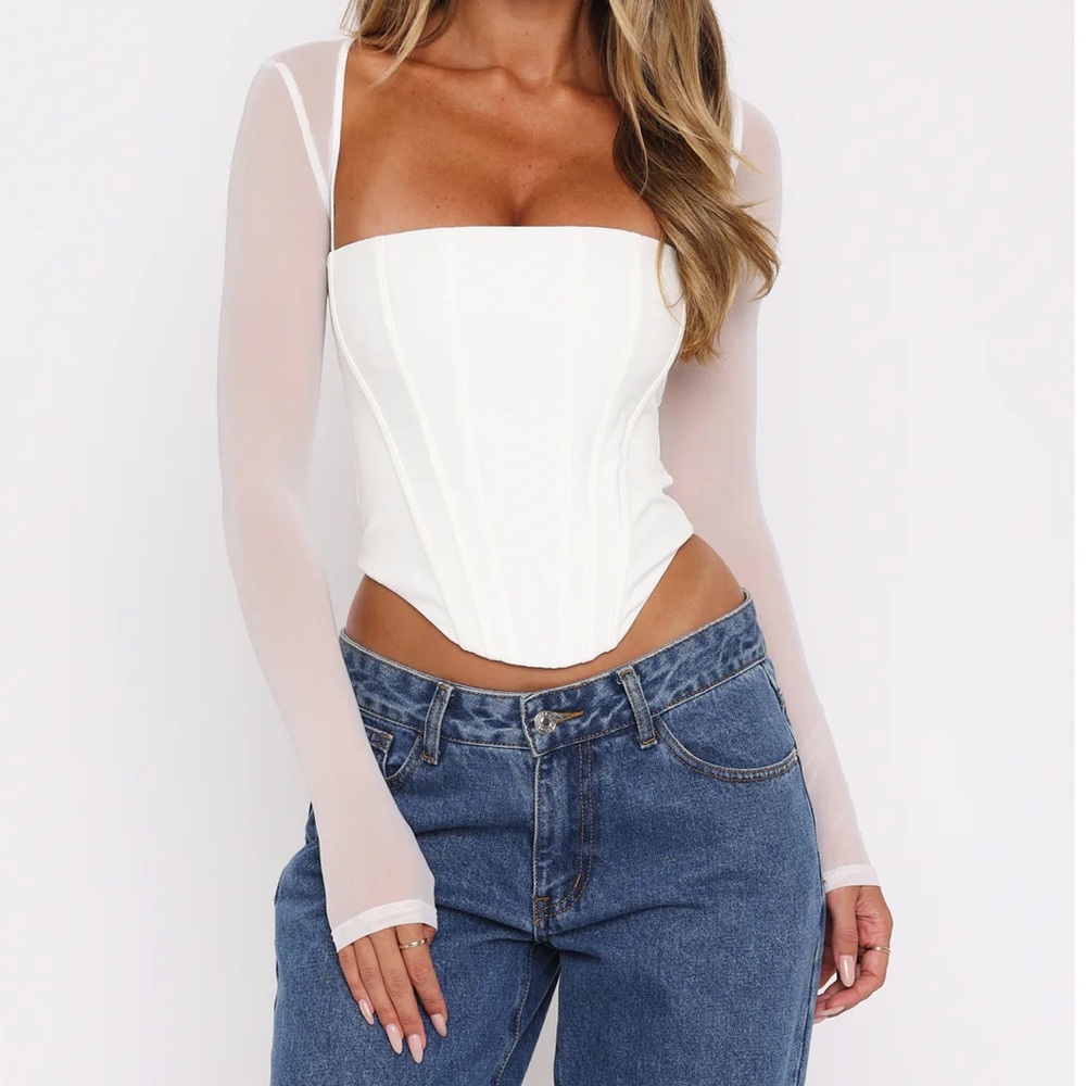 White Fox Boutique Notice Me Long Sleeve Bustier White Size M